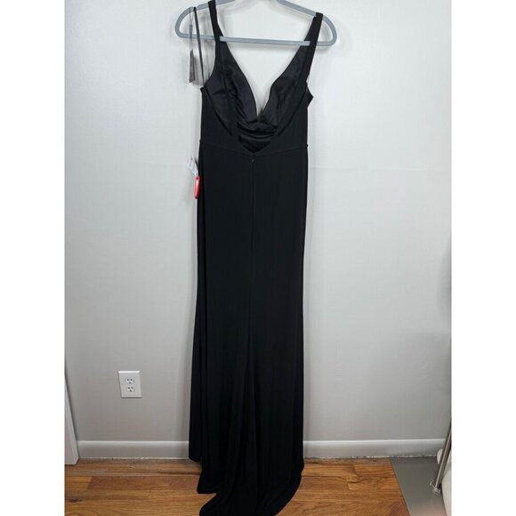 Mac Duggal 25846 Jersey Plunge V-neck Black Gown Dress High Slit Size 4 NWT - Picture 9 of 9